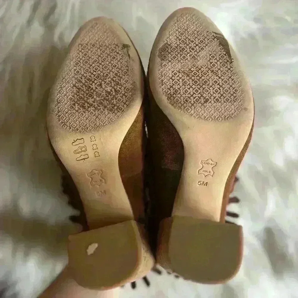 Tory Burch Huntington Beaded Embroidered Suede Fringe Booties size 5 heels shoes